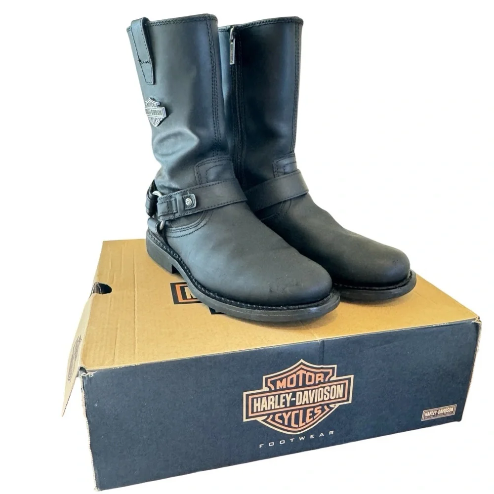 Harley Davidson Cortez Harness men’s black leather motorcycle biker boots 8.5